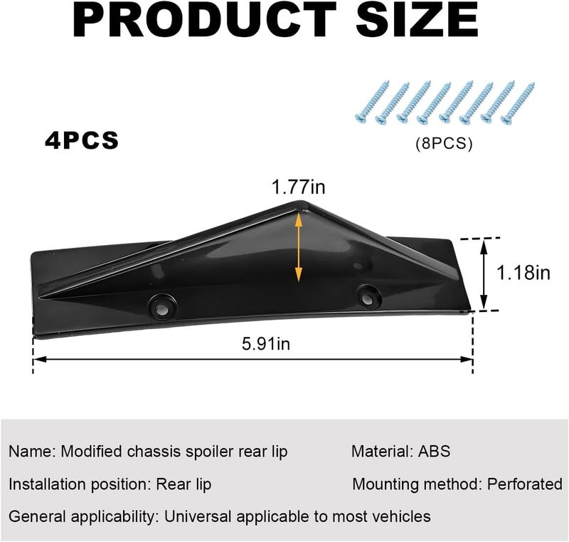 KVAEY 4 PCS Car Rear Lower Bumper Wing Lip Diffuser, Shark Fin Vehicle Spoiler Wing Rear Bumper Decoration, Universal Spoiler Fin Protector with Screw for Cars Trucks SUVs (Curved Black) - Image 2